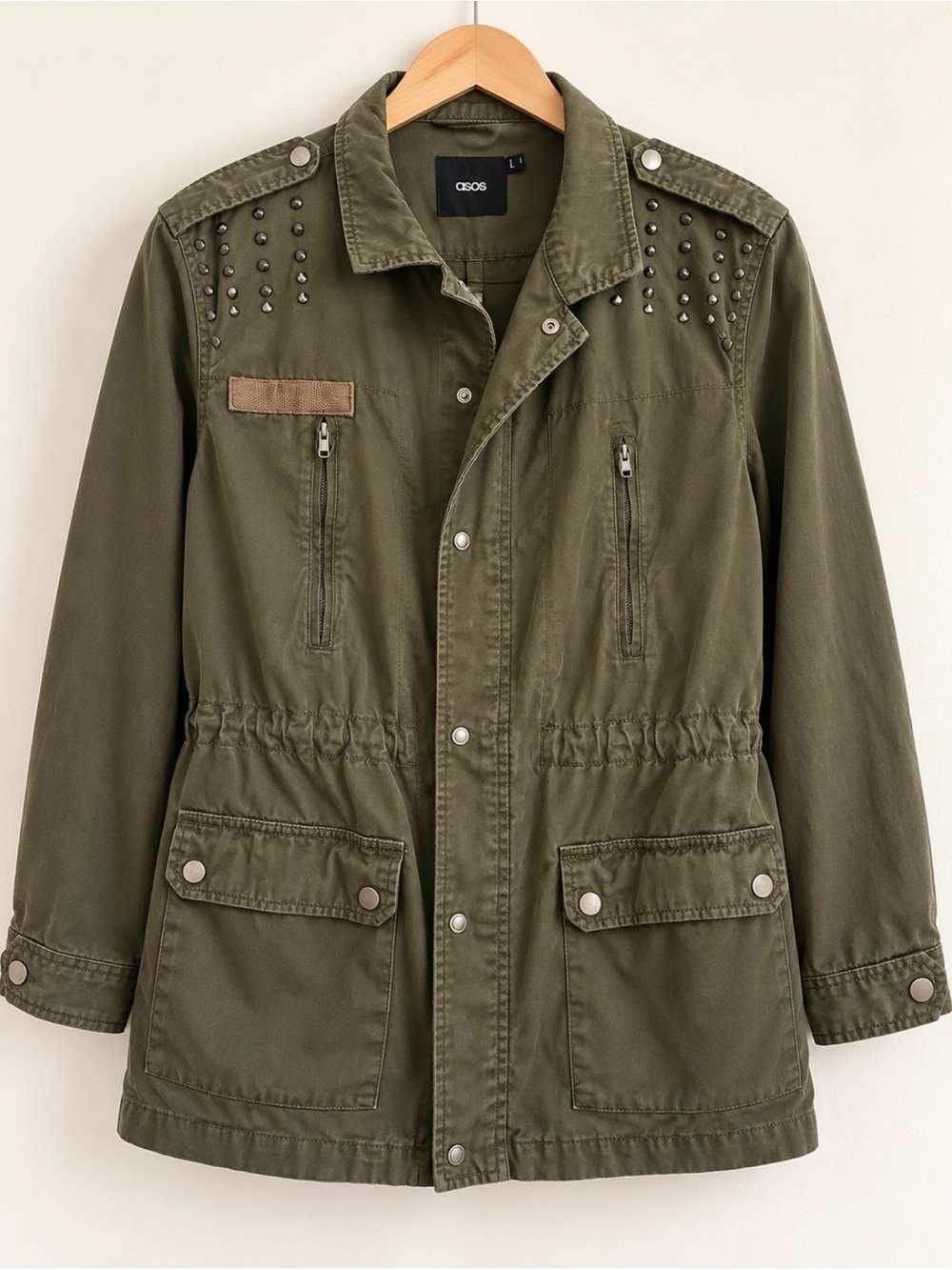 ASOS Woman’s Olive Green Stud-Accent Military Jacket